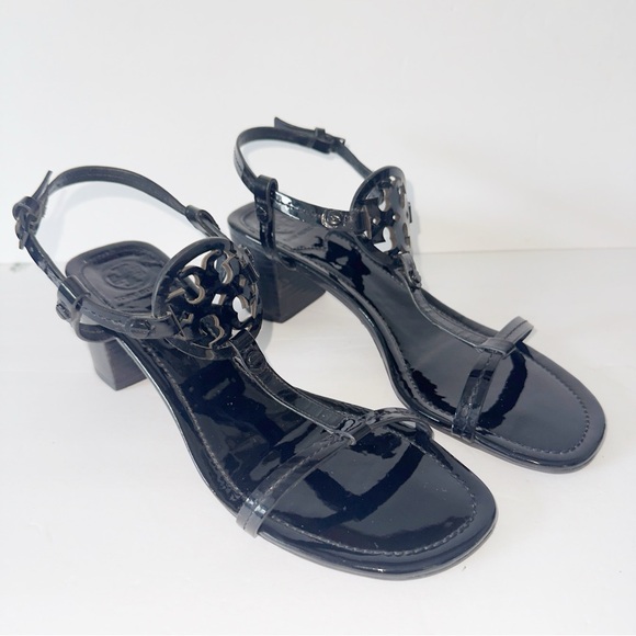Tory Burch Miller Black Patent Leather T Strap Logo Block Heel Sandals 
Size 8.5 - Picture 4 of 14